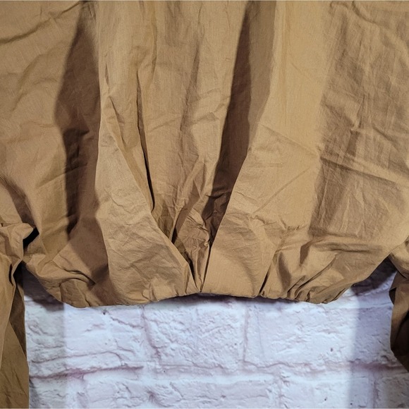 Zara Dark Tan Long Sleeve Cropped Poplin Button Front Shirt - Picture 10 of 14